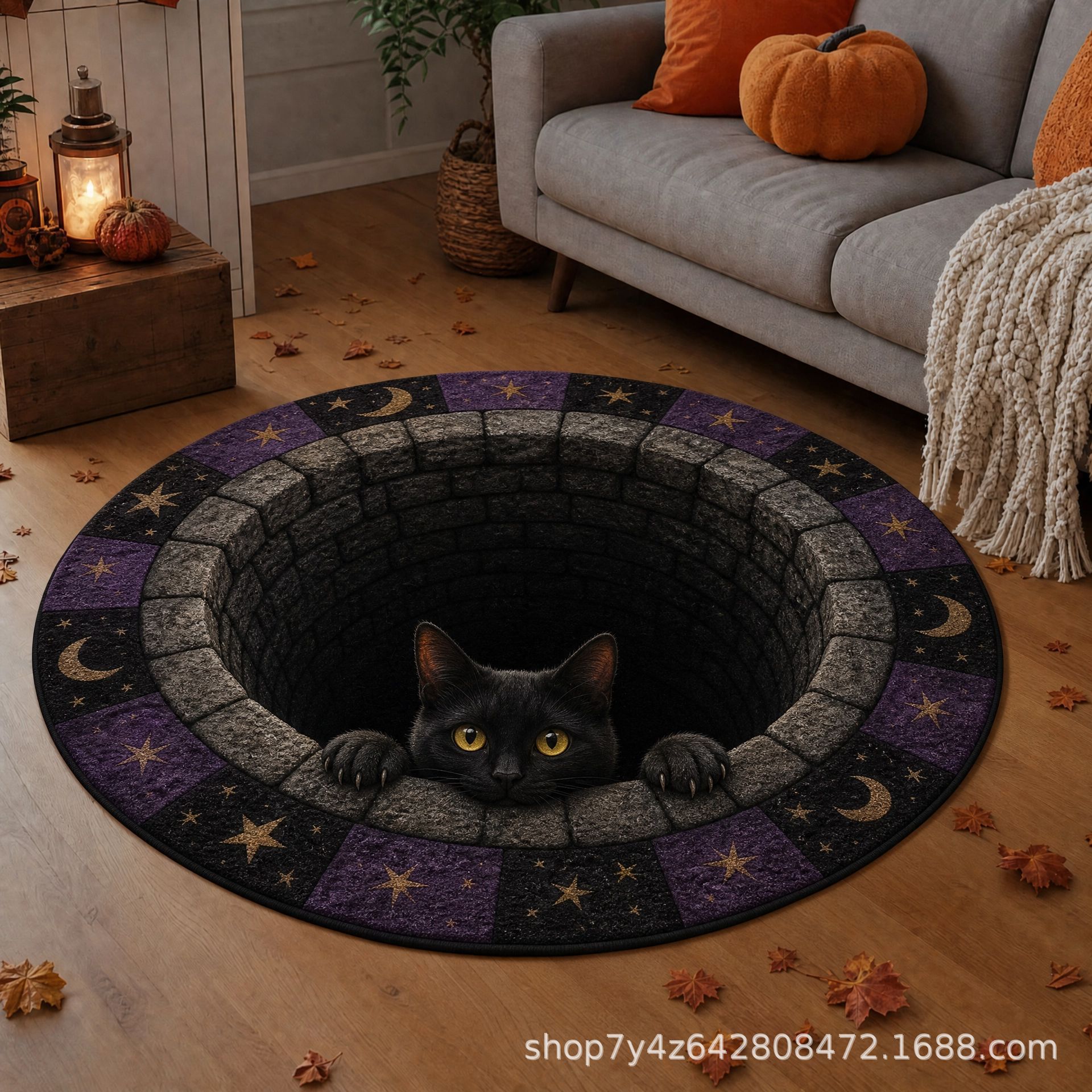 New Halloween Decorative Round Carpet, Stain-Resistant and Easy to Care For, Sofa Coffee Table Rug, Indoor Festive Atmosphere Floor Mat