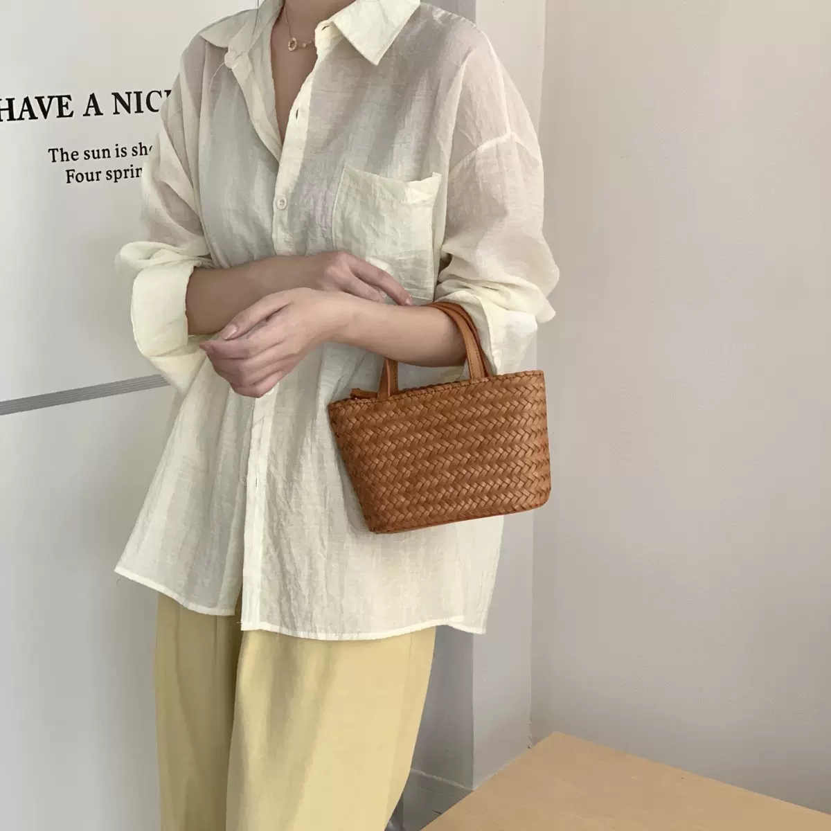 高端手提包贴牌加工包包真皮女包手工女士高级编织水桶斜挎手提包