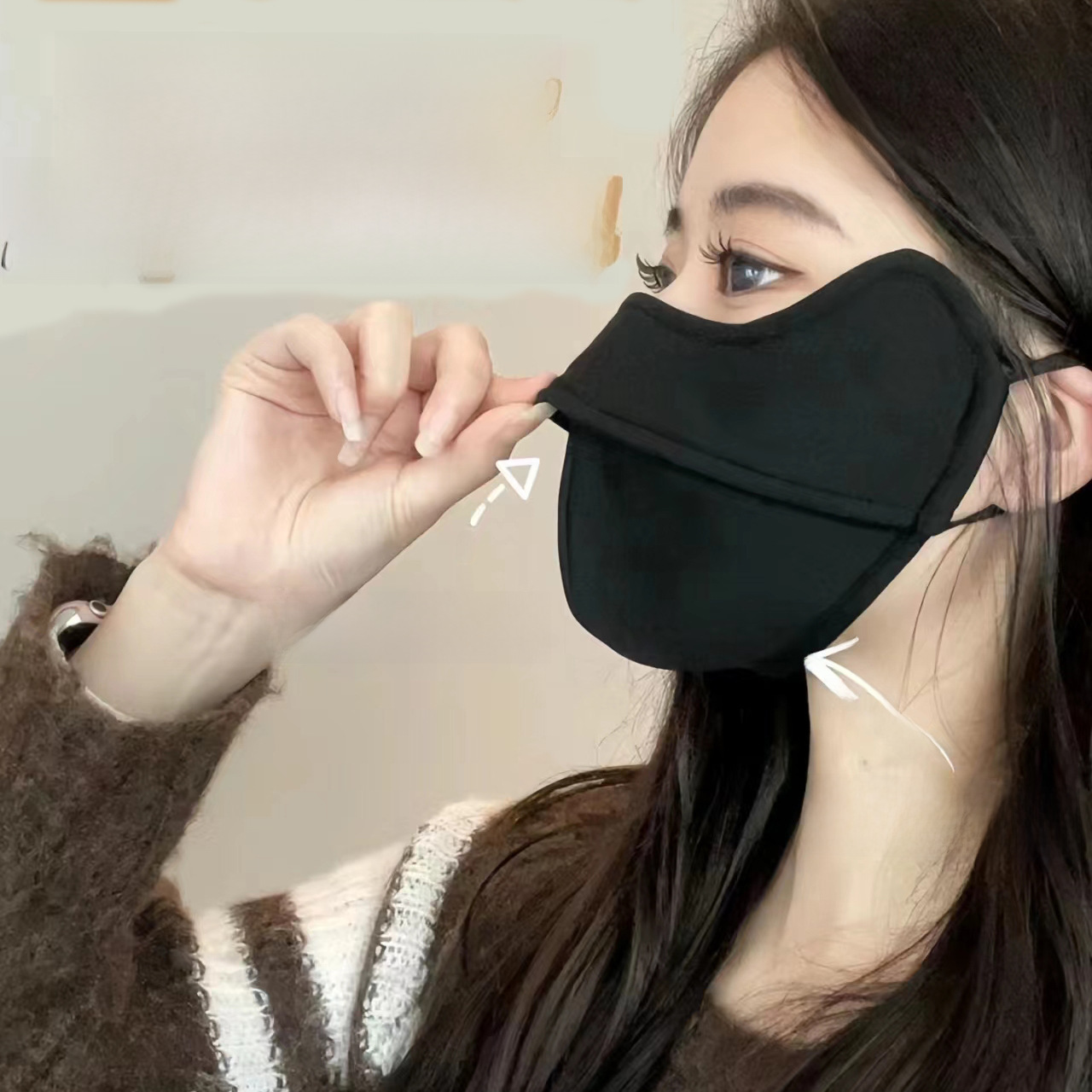 新款秋冬女3D立體保暖魚骨護眼錦綸防曬透氣防塵加絨加厚