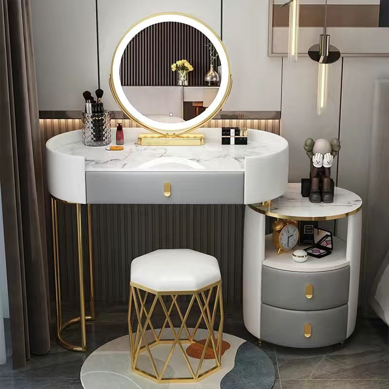 White gray 80cm table + cabinet + smart mirror + bird's nest chair