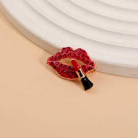跨境欧美创意个性合金镶钻滴油涂口红嘴唇胸针别针时尚简约服饰品