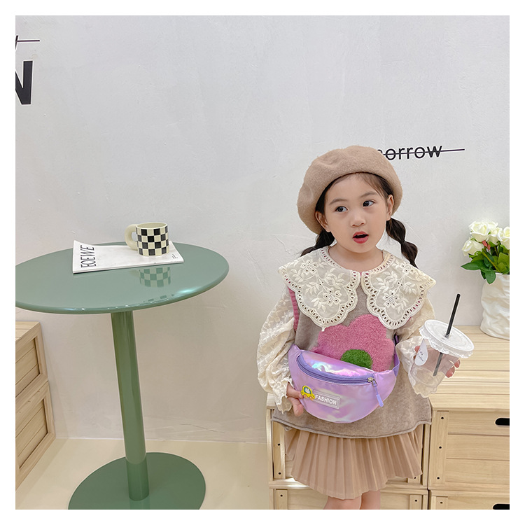 2023 New fashionable and trendy portable laser PU leather children's waist bag, crossbody small bag, sports laser chest waist bag undefined