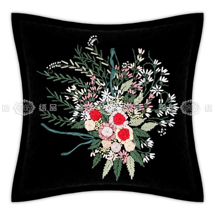 Jinhao bordado fábrica al por mayor hecho a mano bordado de punto de cruz DIY bordado cinta cojín almohada Rosa belleza