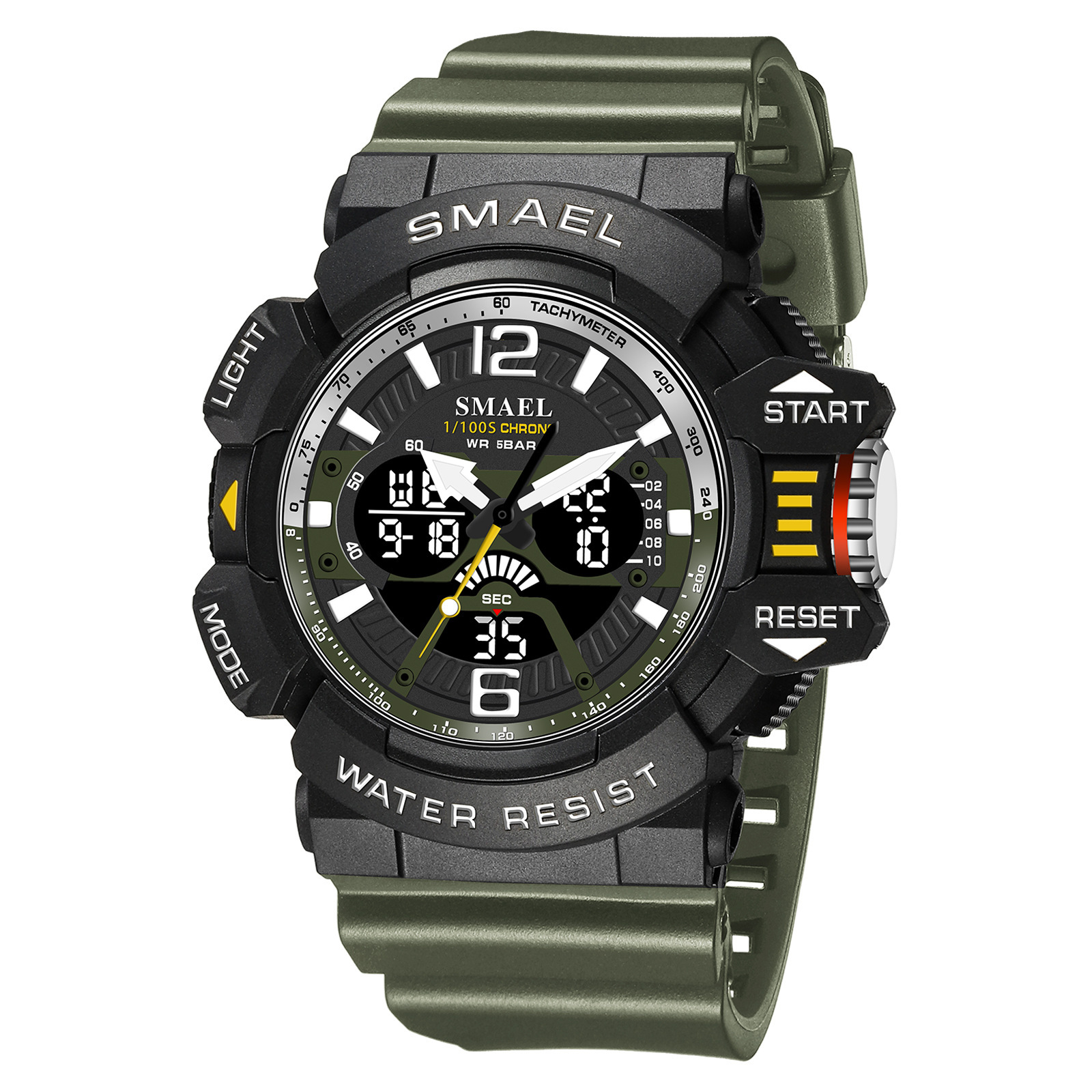 SMAEL Smale nueva tendencia estudiante deportes al aire libre impermeable cronómetro multi-energía cinética doble pantalla reloj electrónico 8065