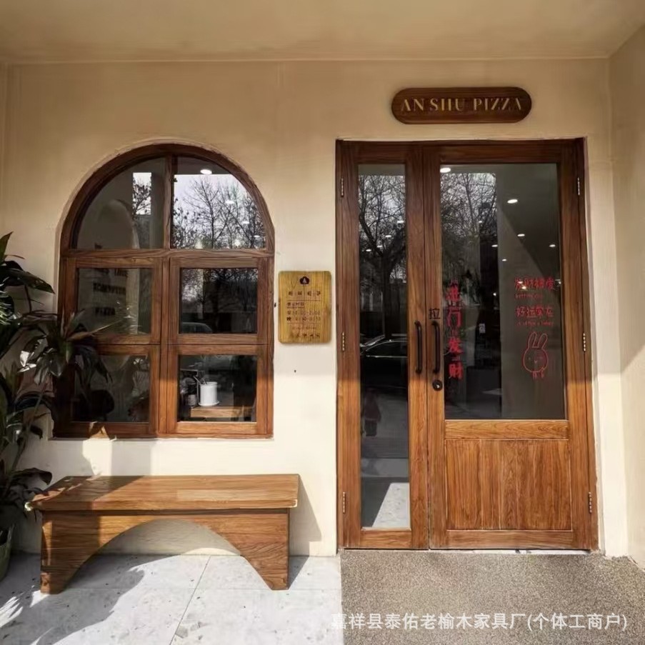 复古老榆木门窗氛围感怀旧奶茶店实木门榆木多规格门窗榆木窗户框