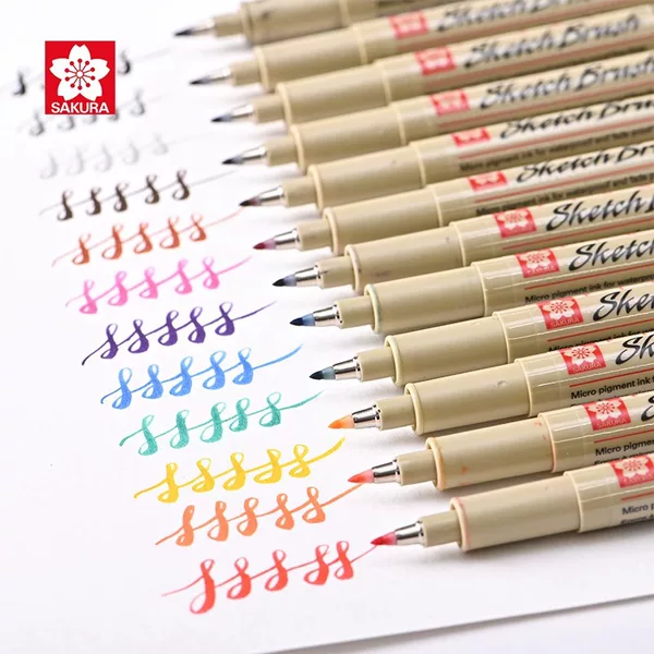 Japanese Sakura Pigma Sketch Soft Brush Pen Soft Tip Liner Pen Waterproof Calligraphy Pen Small Regular Script Signature Pen with Brush Tip