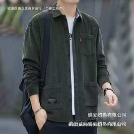 重磅新款纯棉灯芯绒长袖衬衫男士春秋款港风工装衬衣外套大码批发