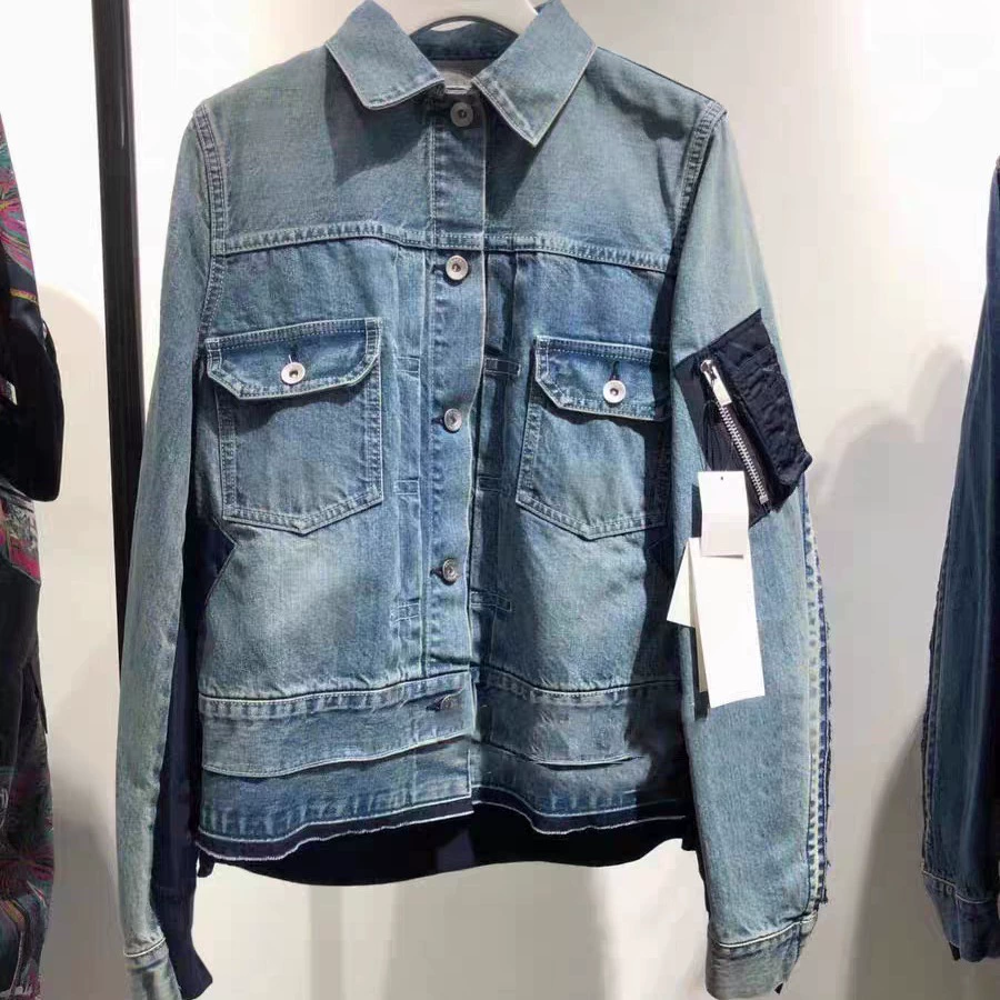 FOG SACAI SS24 японский дизайн чувство ранней осени новая куртка с длинным рукавом Повседневная шитая джинсовая куртка одежда