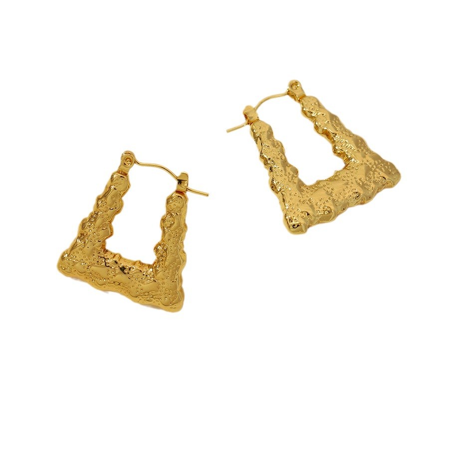 Nuevos aretes de acero inoxidable trapezoidal retrógrado estilo francés personalidad de alto nivel chapado 18k orejas de oro perilla de orejas redondas para mujeres