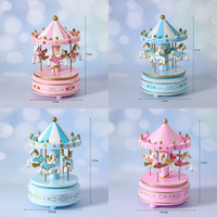 Clockwork Carousel Music Box Cake Ornament Toys Blue Pink Trojan Music Box Baking Decoration Souvenir