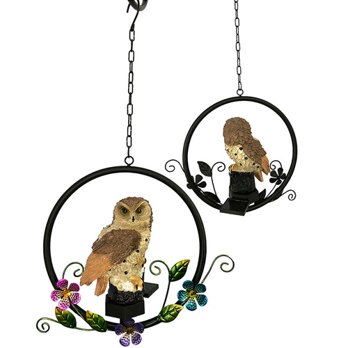 Cross-border hot selling solar lamp owl iron wind chime pendant decoration outdoor waterproof courtyard creative landscape light