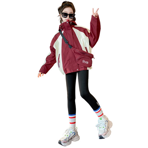 Children's Windbreaker Jacket 2024 Spring Girls' Large Children's Autumn/Winter Style Korean Style Windbreaker Children's Thin Top Trendy