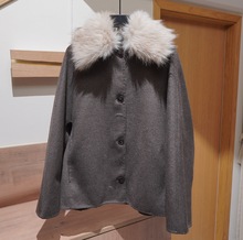 原7522241欧美时尚女装人造皮草毛毛领宽松版羊毛呢外套短大衣