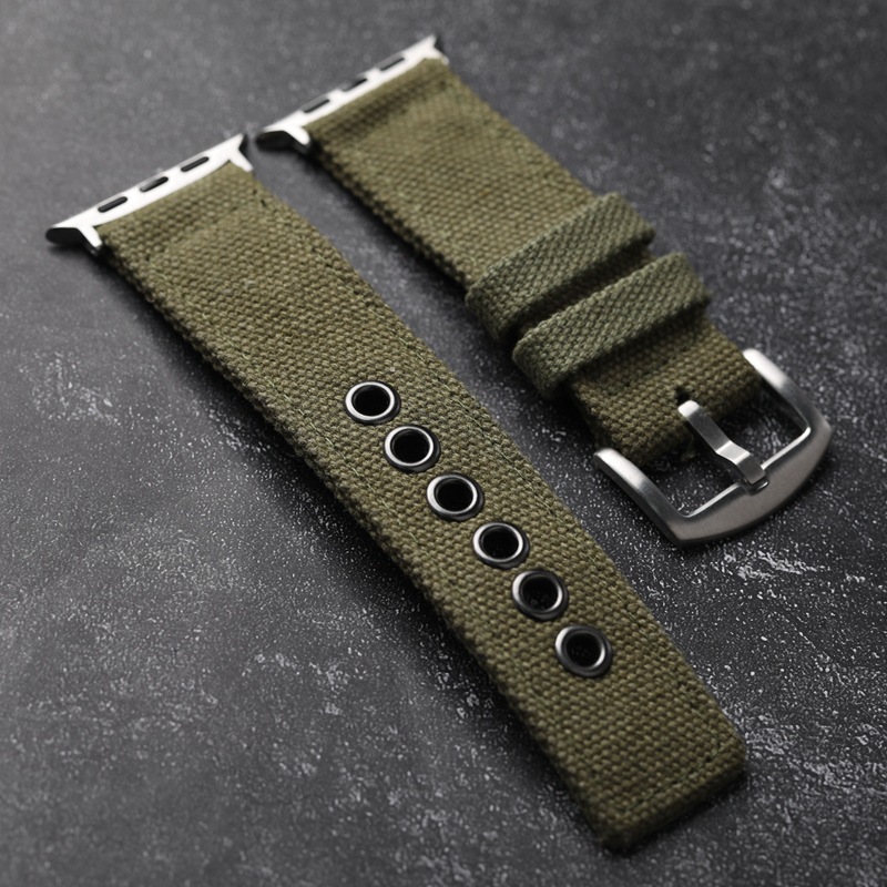 Correa de lona pura gruesa de doble capa adecuada para el reloj de Apple viento áspero duradero de alta gama 49MM Ultra2 S9 hombres