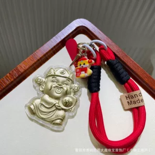 黄金财神钥匙扣足金999手机包包挂件时尚潮流高级感礼物批发