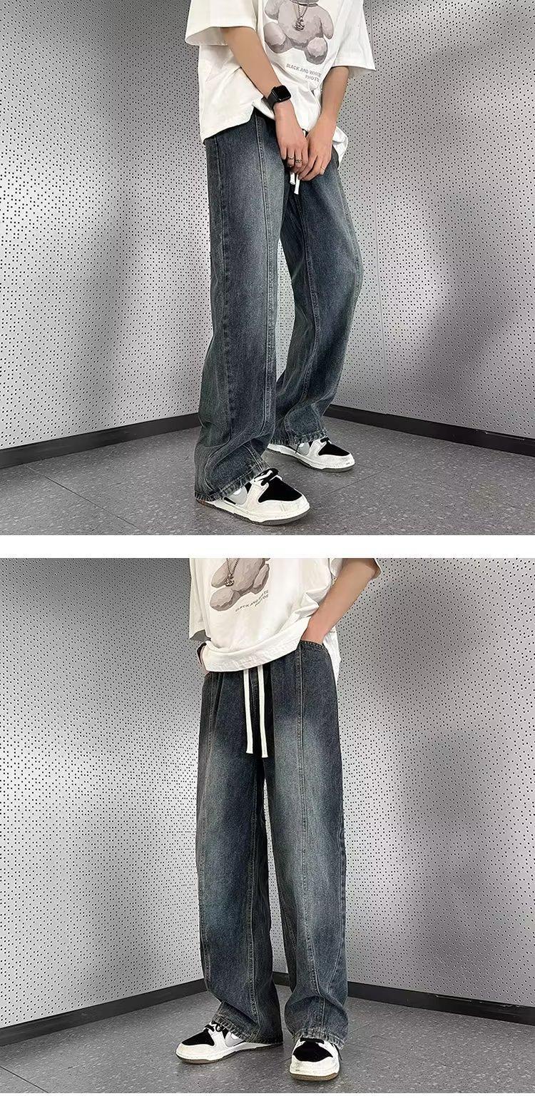 Men's Loose Straight Leg Jeans Style High Street Retro Washed Design Casual Wide Leg Pants Spring Autumn_mkmklike.com