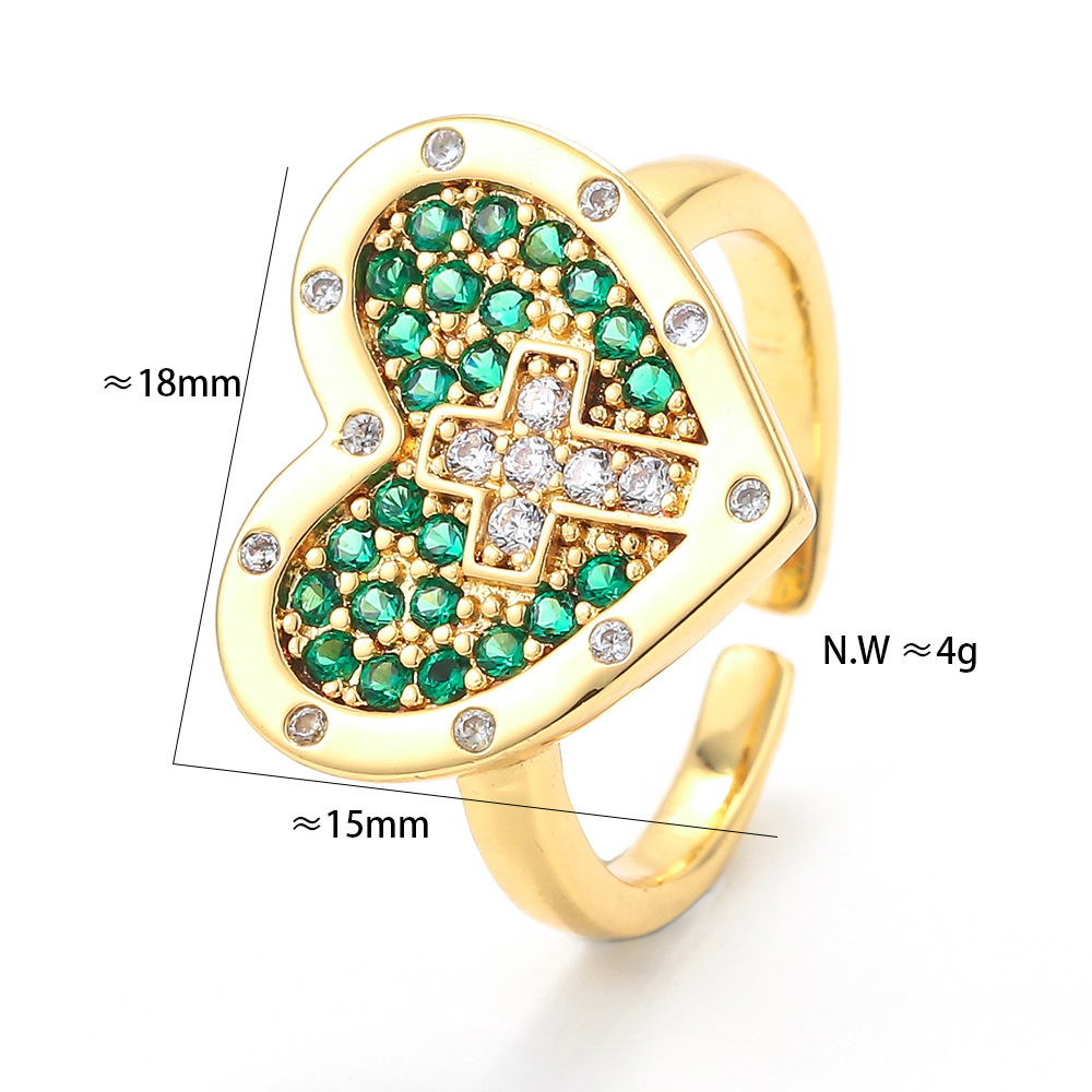 Fashion Style Wholesale Heart-shaped Cross Micro-inlaid Zircon Opening Adjustable Ring Nihaojewelry