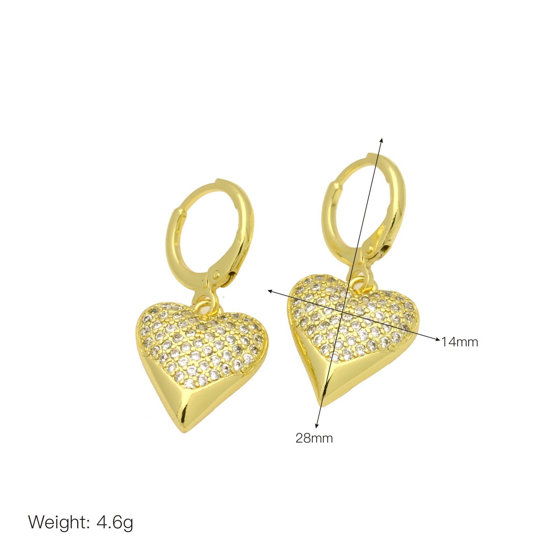 8g Weight Brass Ear Needle Material Zircon Inlay Material Drop Earrings, Ear Studs Classification 1 Pair Quantity Daily, Street Occasion Copper Material Heart Shape Pattern Women's Gender Inlay Design Sweet, IG Style Style 1 Pair Sweet IG Style Heart Shape Inlay Copper Zircon Drop Earrings Ear Studs 4
