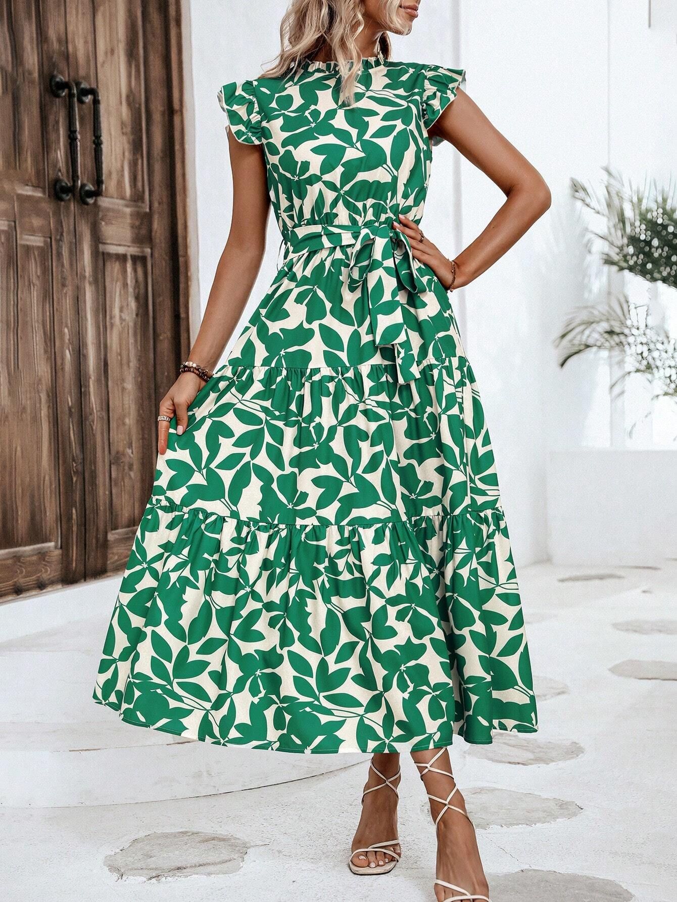 350g Weight Midi Dress Dress Length Type Sleeveless Sleeve Length Swing Dress Dresses Type Flounce Sleeve Sleeve Type Polyester Fabric Type High Waist Waist Line Holiday, Daily Occasion Standing Collar Neckline Slim Fit Type Leaf Pattern Summer Season Women's Gender Printing Design Elegant, Streetwear Style Wholesale Women's Elegant Streetwear Printing Leaf Holiday Daily Standing Collar Sleeveless Swing Dress 20