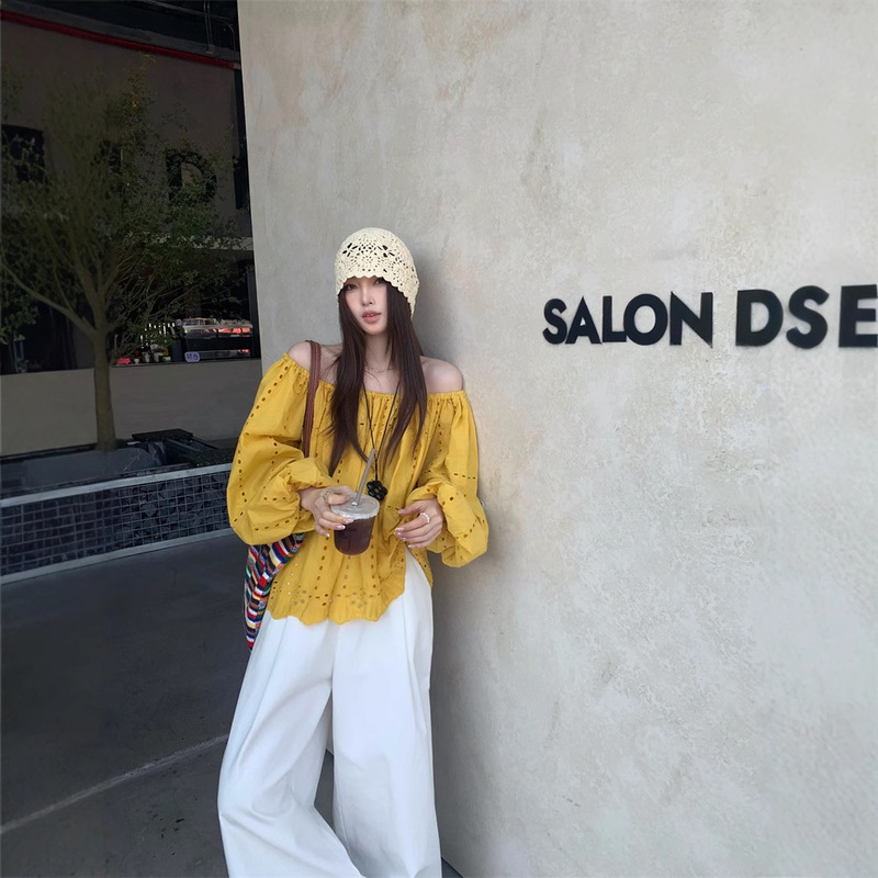 in stock real shot 2025 South Korea original single one-on-one dyed lace off-shoulder jacket women