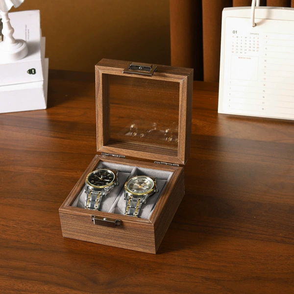 Wood grain watch storage box inner gray [2 persons]