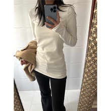 正肩长袖德绒打底T恤女秋冬新款圆领内搭修身收腰中长款保暖上衣