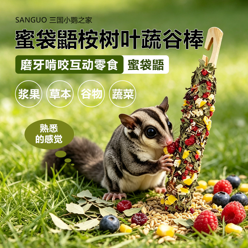 Sugar possum eucalyptus leaf fruit stick, eucalyptus leaf snack chew stick Sugar possum eucalyptus leaf fruit stick, eucalyptus leaf snack chew stick