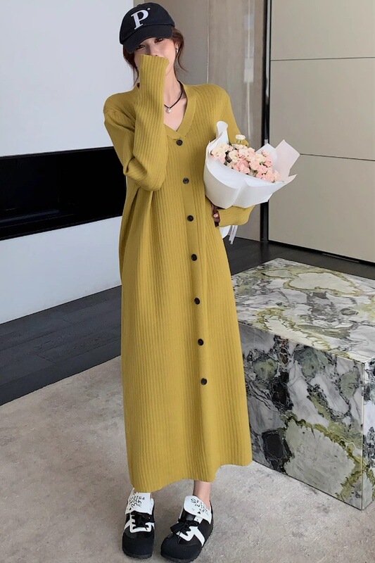 Plus-Size Loose-Fitting Lazy Style Sweater Dress for Spring and Autumn, Elegant and Slimming Knit Over-The-Knee Long Dress Trendy on Instagram Plus-Size Loose-Fitting Lazy Style Sweater Dress for Spring and Autumn, Elegant and Slimming Knit Over-The-Knee Long Dress Trendy on Instagram
