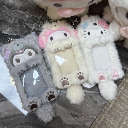 Cute and Soft Teddy Shepherd Dog Plush Card Holder, Cool Cinnamon Dog Plush Card Case, Photo Id Holder Pendant