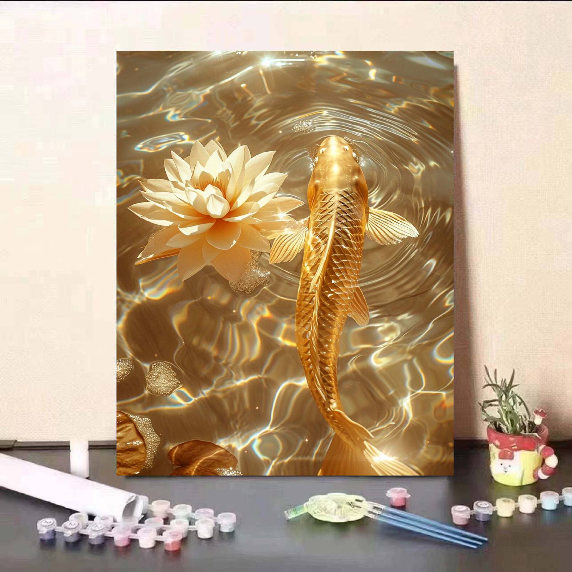 Carpa dorada significa hermosa pintura al óleo digital DIY pintada a mano regalo de cumpleaños decoración de pintura al óleo de relleno