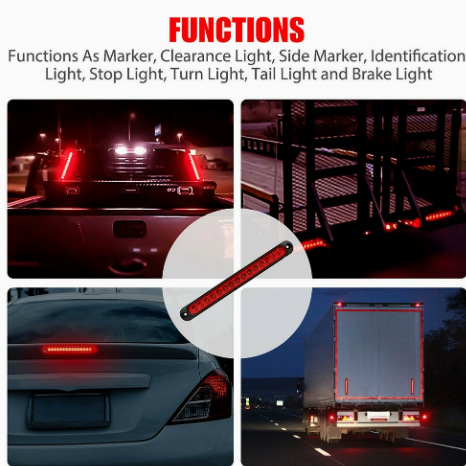 15LED Trailer RV Tail Light 12V24V Car Truck High-Mount Brake Light Waterproof Modified Warning Light Bar