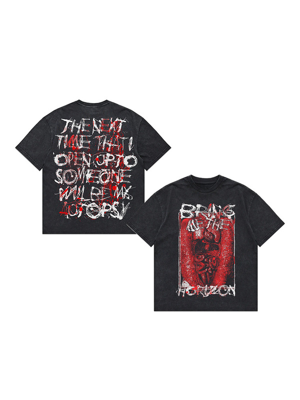 Leap the Horizon Bringme the Horizon Dark Metalcore Rock American Washed Distressed Short-Sleeved T-Shirt