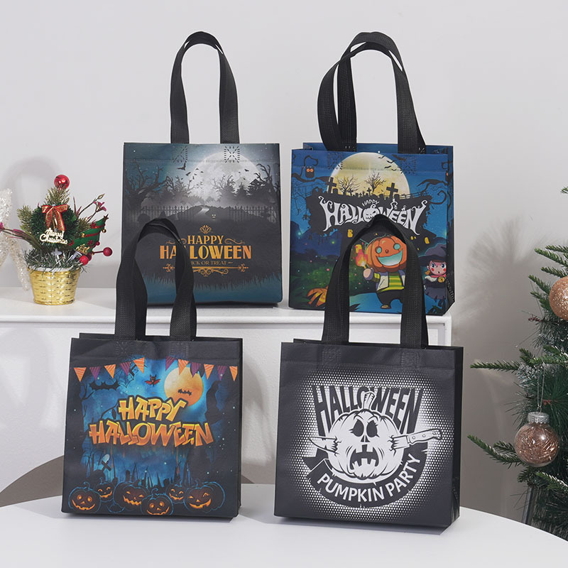 In-stock black Halloween tote bag pumpkin candy gift shopping bag non-woven fabric gift bag HM