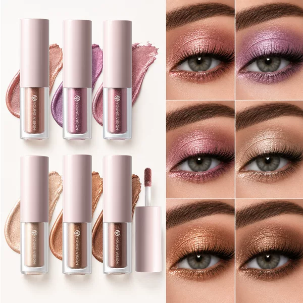 YOUNG VISION 6-color easy-to-use pearlescent single-color liquid fine-shimmer silky eyeshadow and highlighter for Asian makeup