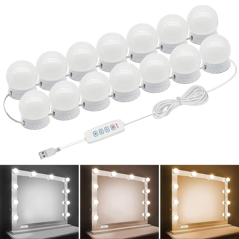 Punch-free paste USB makeup lamp led double three-color light dressing table mirror headlight Hollywood makeup mirror lamp Punch-free paste USB makeup lamp led double three-color light dressing table mirror headlight Hollywood makeup mirror lamp