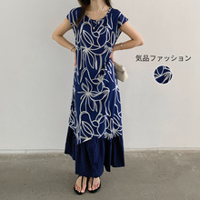 现货实拍 跨境出口日本乐天ins亚马逊外贸日韩宽松花朵印花连衣裙