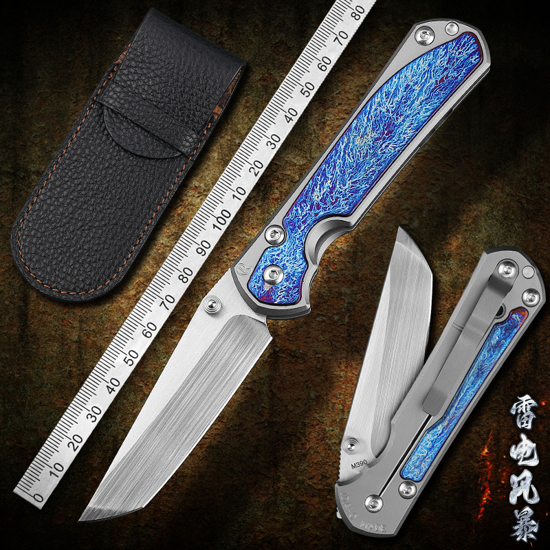 克里斯夫M390粉末钢折叠刀高硬度折刀钛合金锋利小刀户外野营刀具