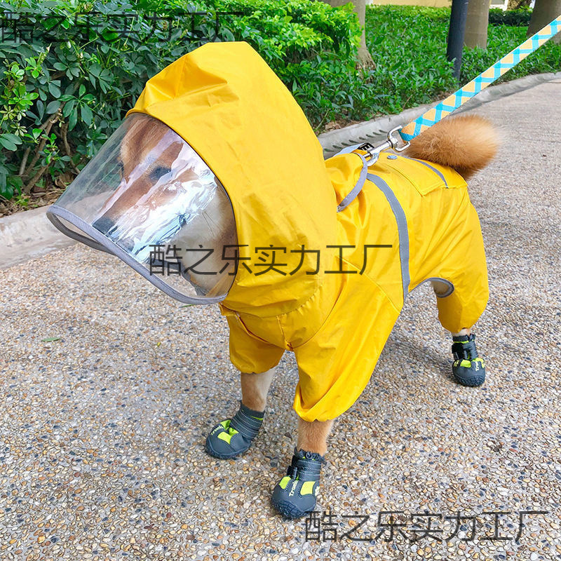 Medium and Small Size Dogs Raincoat Four-Legged All-Inclusive Teddy Dog ​​Poncho Waterproof Poodle Schnauzer Shiba Inu Dog Rainy Day Clothes