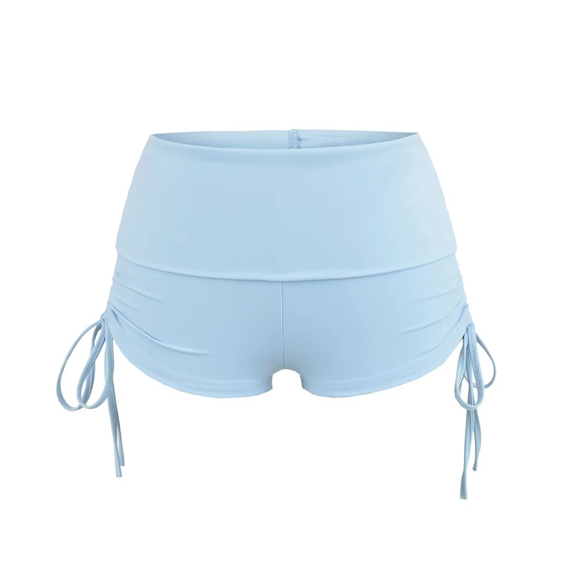 American-Style Spicy Girl Sexy Flip-Waist Drawstring Sports Shorts for Women, Summer Elastic Tight-Fitting Solid Color Yoga Casual Hot Pants