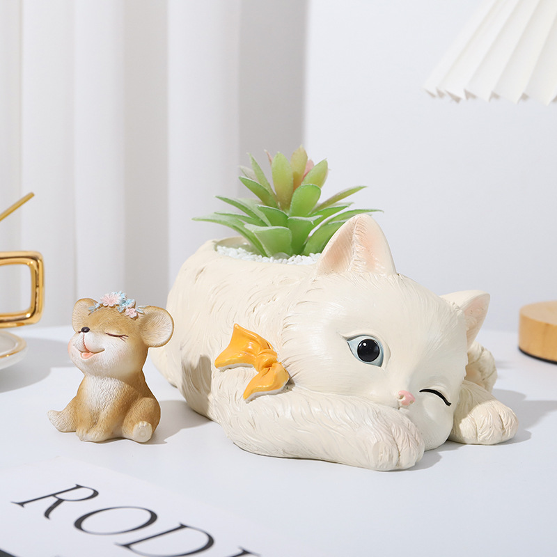 Americano país gato resina suculentas maceta hogar creativo lindo gatito escritorio olla jardinería decoración de la flor