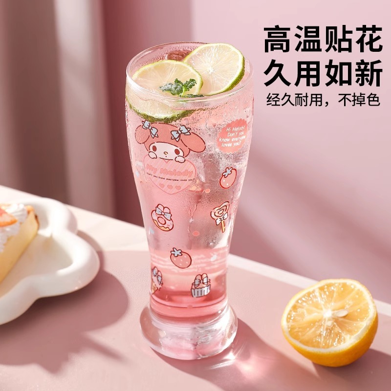 サンリオ ガラスカップ 女の子用 高見え 家庭用ドリンクカップ 大容量 ミルク ジュース ビール ドリンクカップ M|undefined