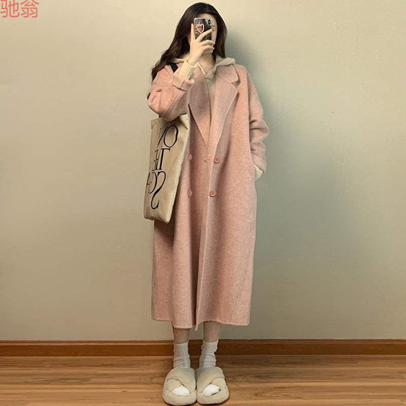 Y9Z 화이트 덕 다운 재킷 라이너 양면 벨벳 울 코트 여자 중간 길이의 가을 및 겨울 서양식 하이 블로킹 두껍게