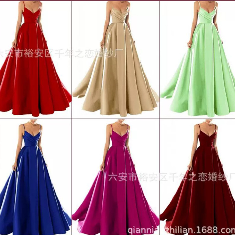 Evening Dress European and American Foreign Trade 2026 New Spring Mid-Waist Satin Pink Elegant Long Strapless Evening Gown
