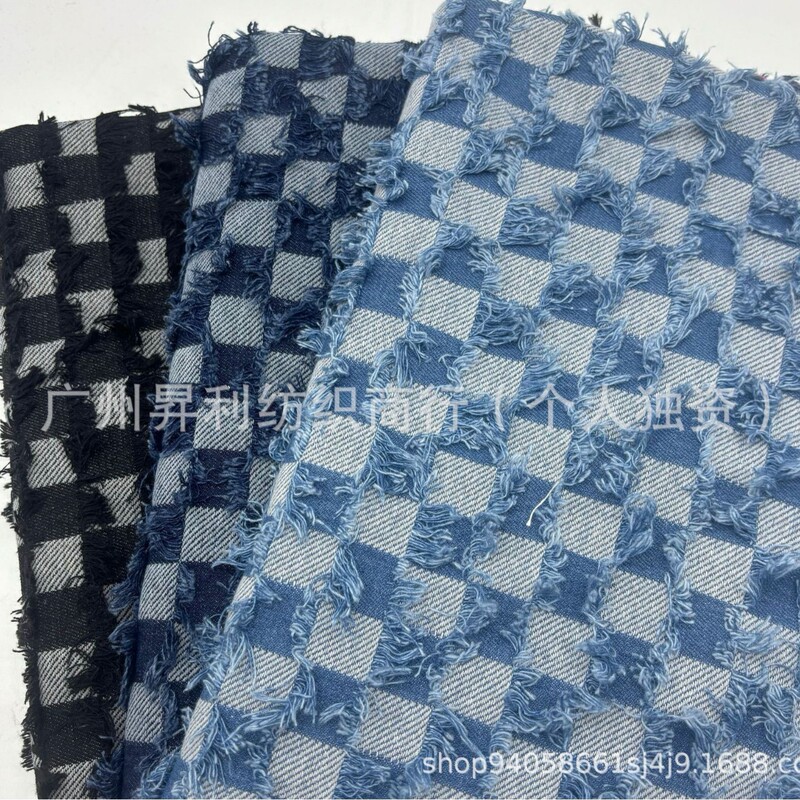 Cut-Out Floral Fringe Plaid Denim Fabric for Clothing, Jackets, Shoes, Bags, and DIY Crafts