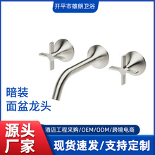 极简网红暗装三孔入墙式水龙头冷热拉丝银色白色枪灰墙排极简预埋
