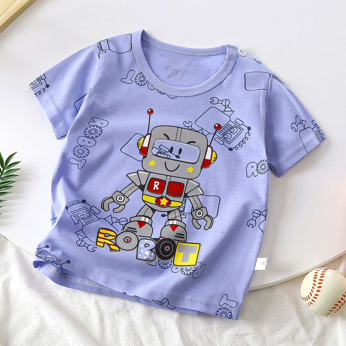 Children's Cotton Summer T-Shirt for Boys, Korean Style, Short Sleeve, Cute Cartoon Prints
