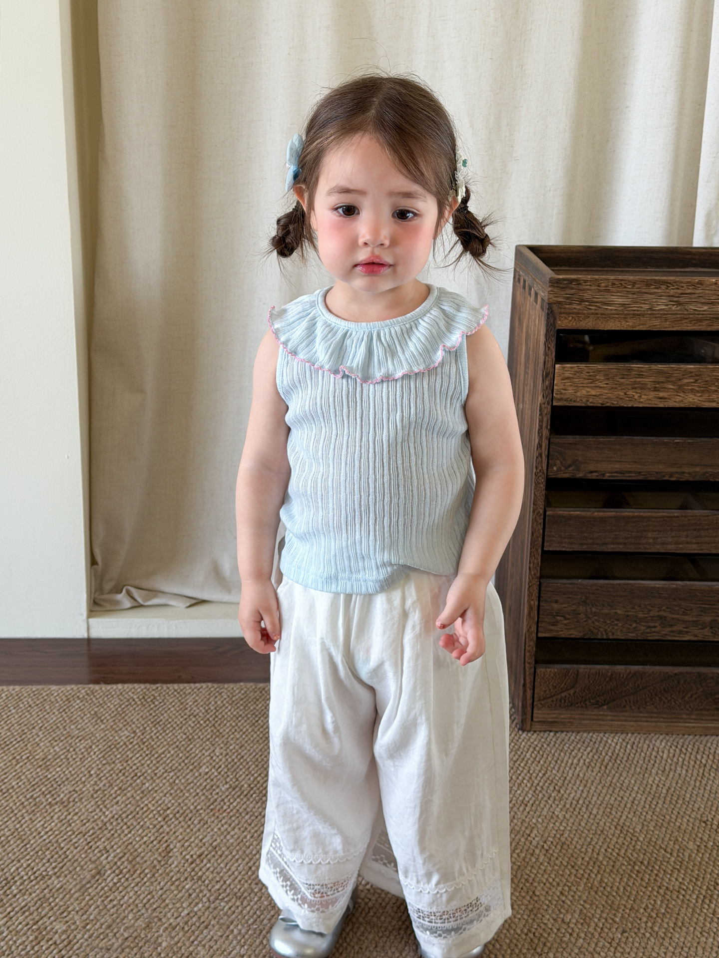 Sugar Pear ropa infantil chaleco de niña para usar verano delgado 2026 ropa infantil casual tipo A collar de muñeca chaqueta de bebé
