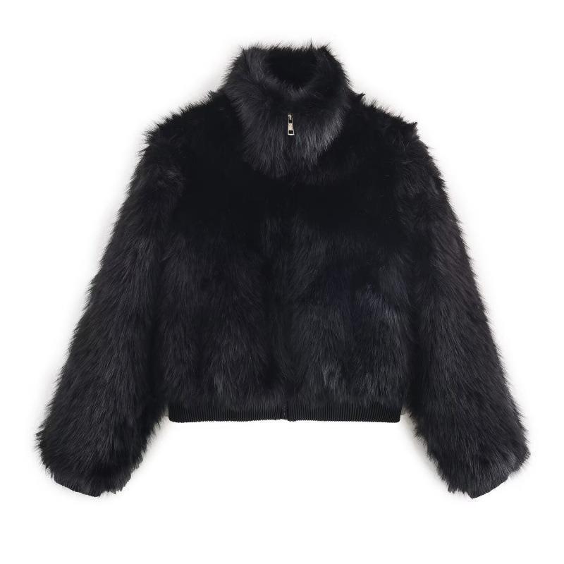 Cross-Border European and American Women's Clothing, Aliexpress Hot-Selling Fashion Casual Faux Fur Stand-Collar Coat