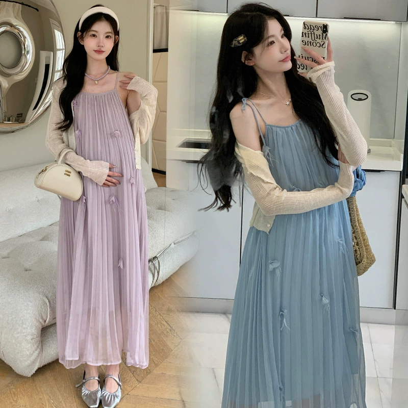 Летняя трехмерная юбка для беременных, slip dress, кардиган, набор, цветочный