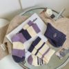 日系紫色襪子女中筒襪ins潮網紅款羊絨秋冬運動拼色厚款條紋長襪